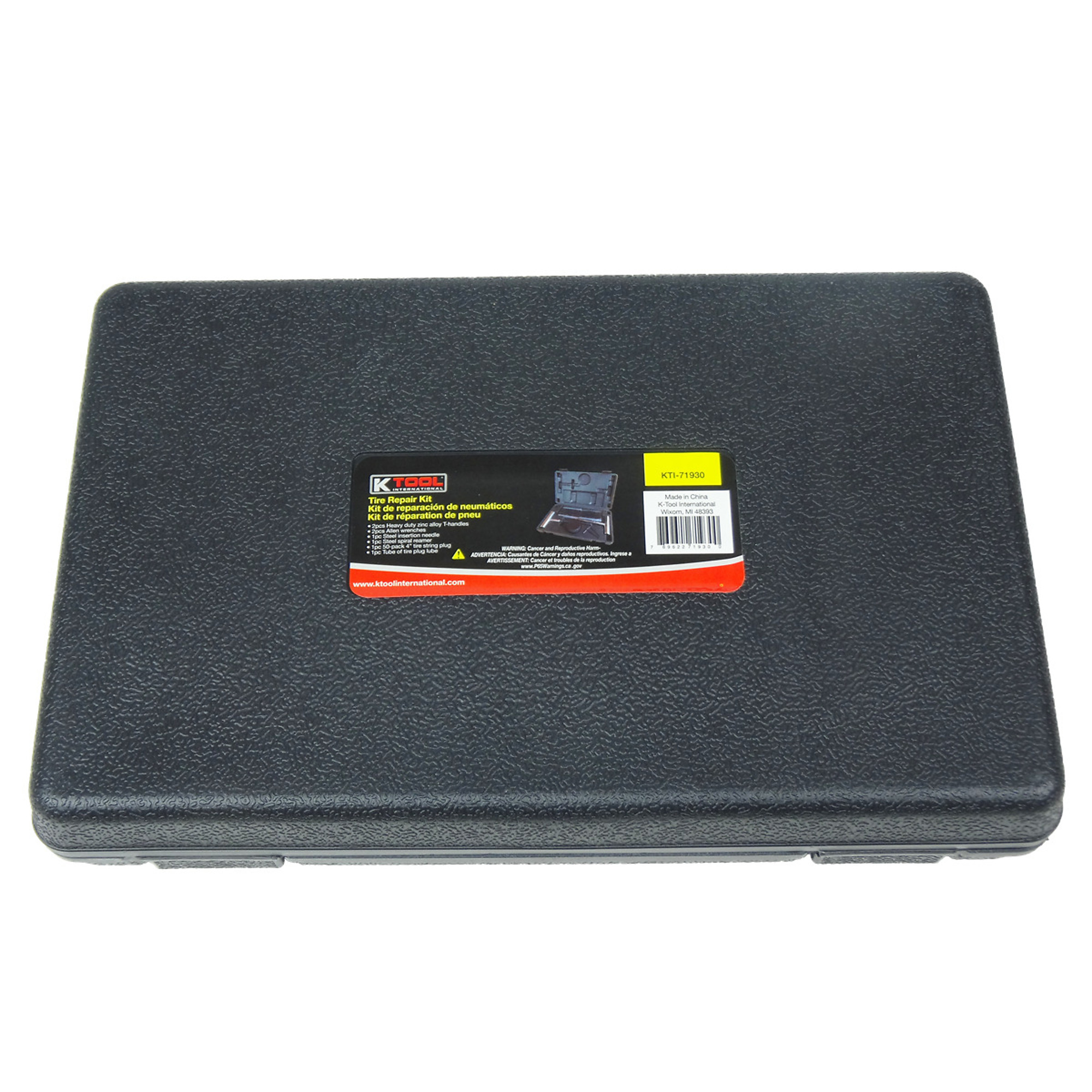 K Tool International Tire Repair Kit — For Tubeless Tires, Includes T Handles, Steel Insertion Needle, Spiral Reamer, Allen Wrenches, Lube, 50 4in. Strips, Model# KTI71930